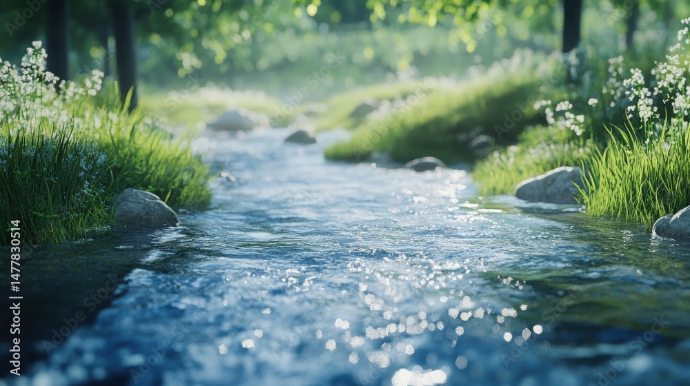 Fototapeta premium A close-up of calming nature sounds represented by soft flowing rivers, peaceful setting, perfect for relaxation,