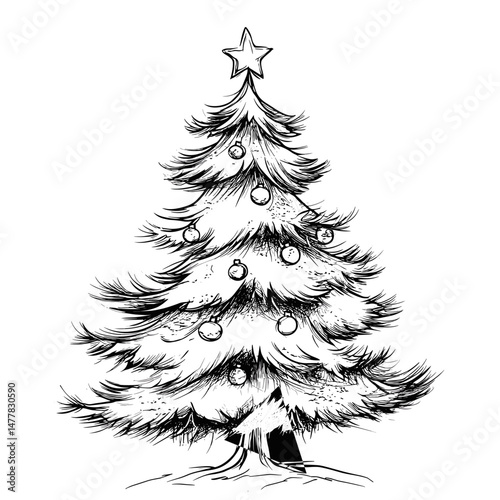 vector sketch christmas tree on white background .Generative AI
