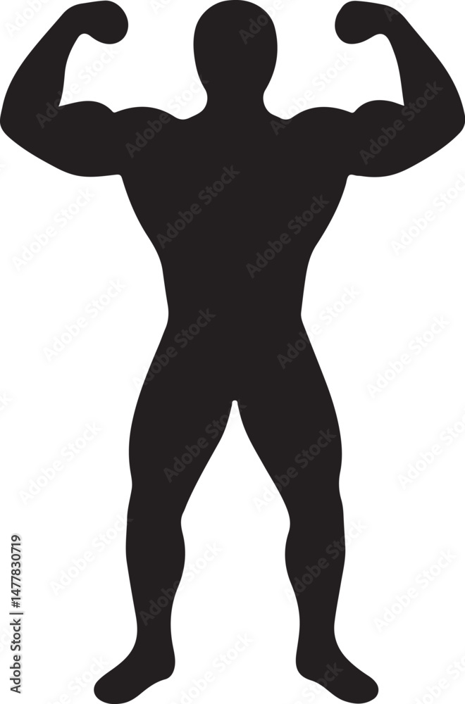 Fototapeta premium Silhouette of bodybuilder flexing in pose, symbolizing strength, fitness, muscle building, bodybuilding, and athletic power.