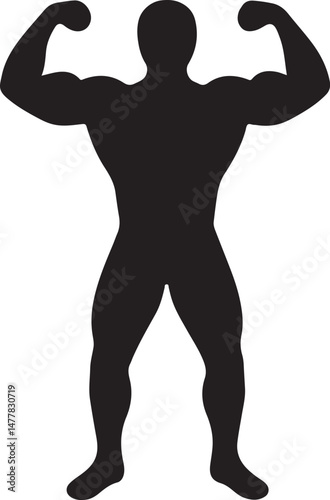 Silhouette of bodybuilder flexing in pose, symbolizing strength, fitness, muscle building, bodybuilding, and athletic power.