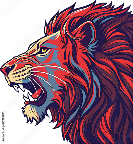 Fierce Lion Illustration: Vibrant Vector Art Showcasing Powerful Eruption of Majesty and Strength