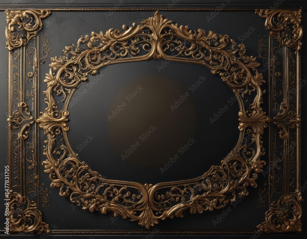 Obraz premium Shimmering black & gold luxury coupon backdrop, ornate details, rich, glitter, gold