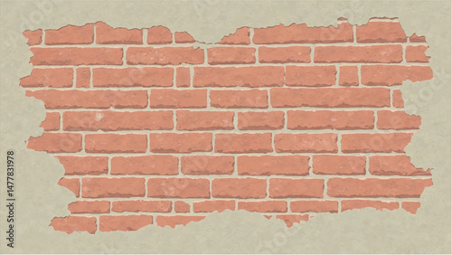 Illustration of a Classic Red Brick Wall with Weathered Edges and Faded Plaster Background.  Brick wall background. 