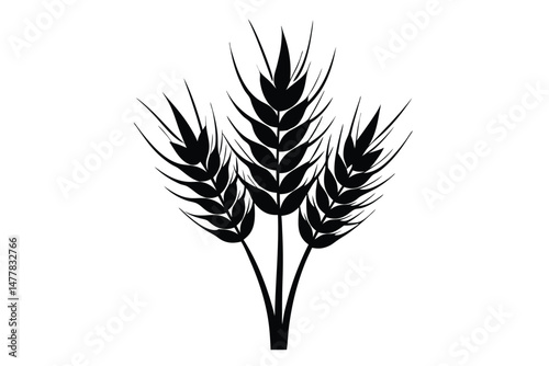 Stylized Black Wheat Stalks Vector Graphic Silhouette Depicting Agriculture and Harvest