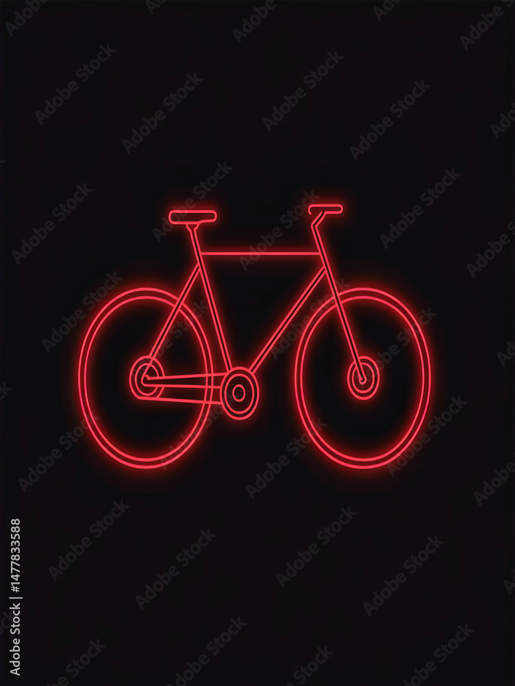 Fototapeta premium Red Neon Bicycle Icon