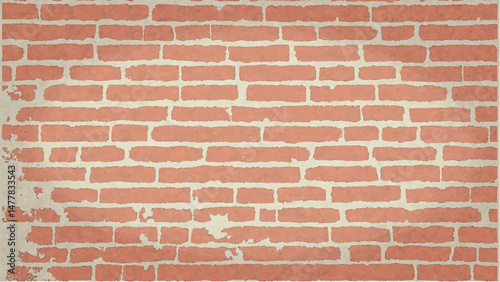 Illustration of a Classic Red Brick Wall with Weathered Edges and Faded Plaster Background.  Brick wall background. 
