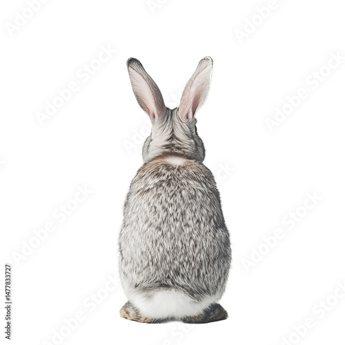 A fluffy rabbit viewed from behind, highlighting its cute form, with its long ears, and soft fur. A captivating picture showcases a bunny’s essence.