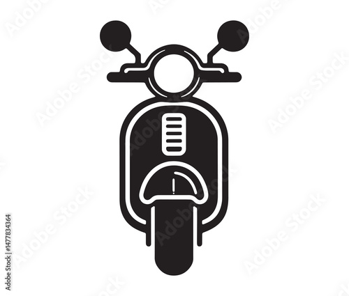Classic scooter silhouette icon – front view vector.  Italian vintage scooter silhouette 