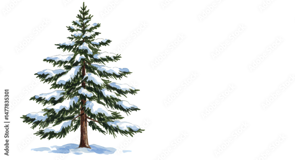 Fototapeta premium pine tree with snow illustration on white background