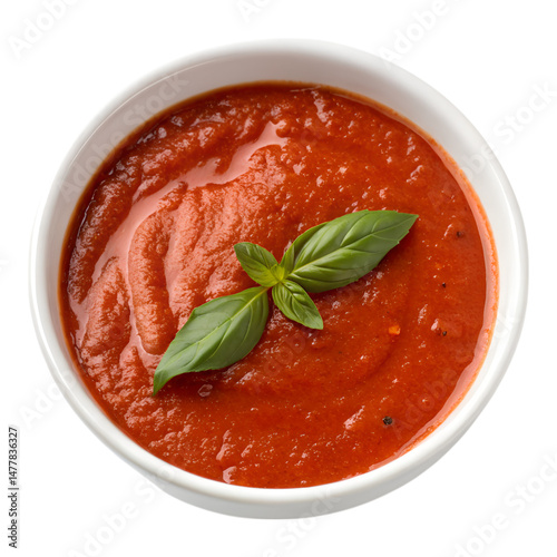 Savory Tomato Soup with Basil Isolated on Transparent Background