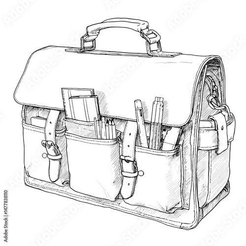 vector sketch bag with construction tool on white background .Generative AI