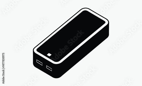"power bank icon, charging battery symbol, portable charger vector, electric device silhouette, energy storage graphic, tech gadget outline, minimal power unit, black white battery, digital charger si