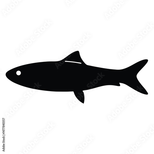 sardine vector silhouette icon - ideal for fishing logos, seafood icons, and aquatic-themed graphics.