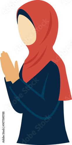 Hijab Fashion Silhouettes with Quran, Rehal, and Islamic Lifestyle in Nature, Modest Muslim Women Illustrations