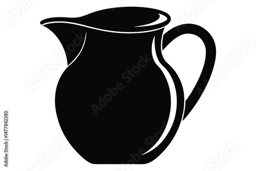 Elegant Black Pitcher Illustration with Curved Handle and Spout Design, Graphic Style