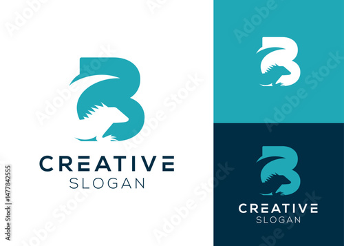 B iguana logo. Letter B with iguana or lizard silhouette logo design