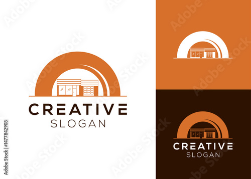 Donuts shop logo. Shop with donuts behind it logo design for bakery