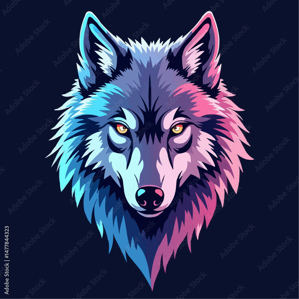 Naklejka premium Colorful wolf illustration with gradient fur on dark background 