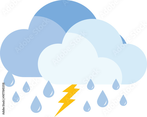 cloud with lightning bolt. rain cloud with raindrops, representing rainy weather. Spring Rain Cloud Illustration