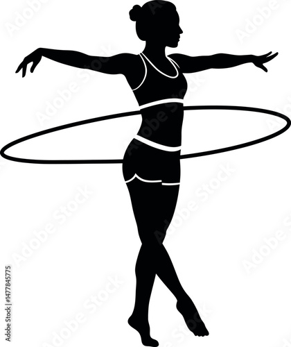Woman practicing hula hoop exercise silhouette fitness activity vector illustration 