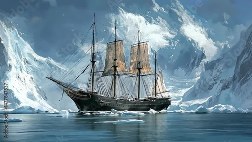 Wallpaper Mural Old sailing boat stranded in the icy Arctic landscape, surrounded by vast glaciers and frozen waters, evoking adventure, exploration concept Torontodigital.ca