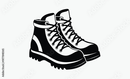 hiking boots silhouette, mountain shoes icon, black boot vector