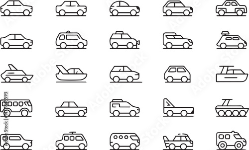 Transport thin line icons set vehicle icons transport editable stroke icons collection transport types