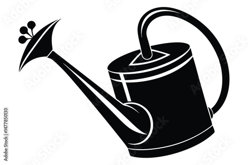 Stylized Black and White Watering Can Graphic with Handle and Sprinkler Head