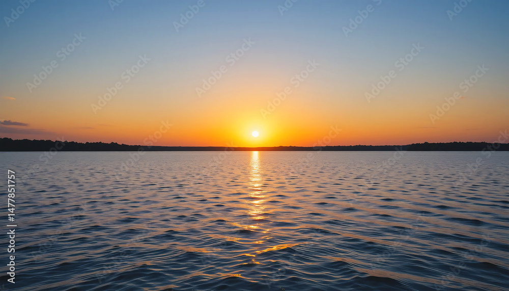 Obraz premium Serene sunset over calm lake water landscape