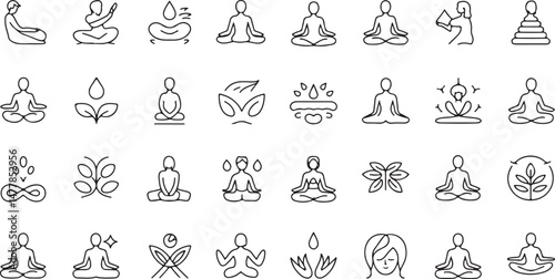 Wellness thin line icons set relaxation massage yoga spa meditation health wellbeing editable stroke icon