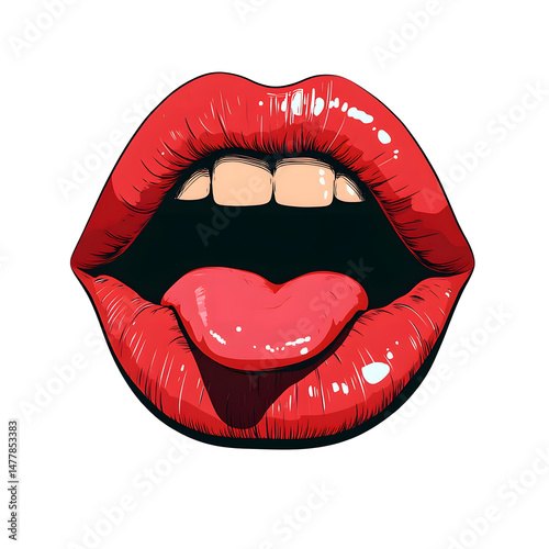 Emotional Bold Doodle Lips, Mouth With Tongue photo