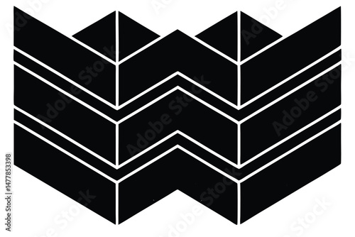 Black and white abstract geometric patterns form a 3d vector illustration reminiscent of stacked cardboard cubes in a building design