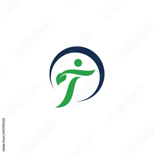 initial letter T people leaf nature logo design graphic vector