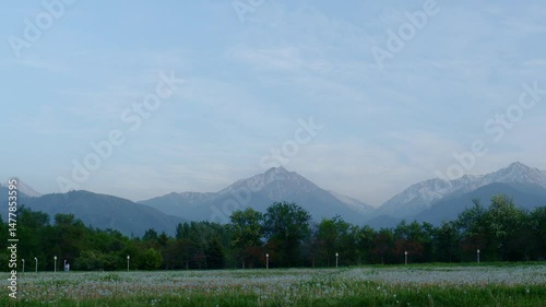 Almaty City Kazakhstan, Timelapse video, 8 May 2025. Al Farabi Avenue, First President's Park in Almaty photo