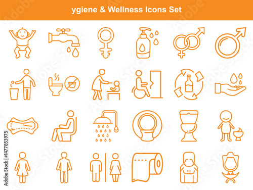 Hygiene and Wellness Icon Set Personal Care, Sanitation, and Restroom Elements