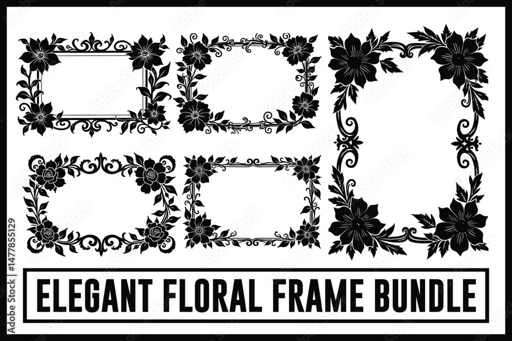 Obraz premium Floral Frame Bundle - Timeless Blooms Black and White Vector Set