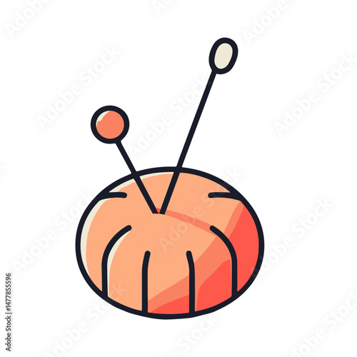 Colorful pin cushion vector icon on transparent background for creative sewing and crafting concepts