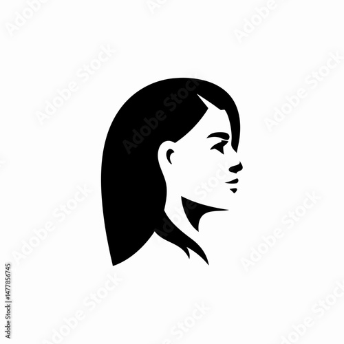 Minimalist Black and White Silhouette of a Woman in Profile


