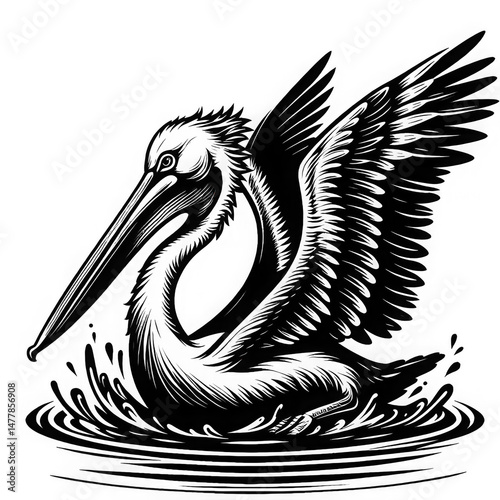 Elegant Heron in Black and White Illustration.