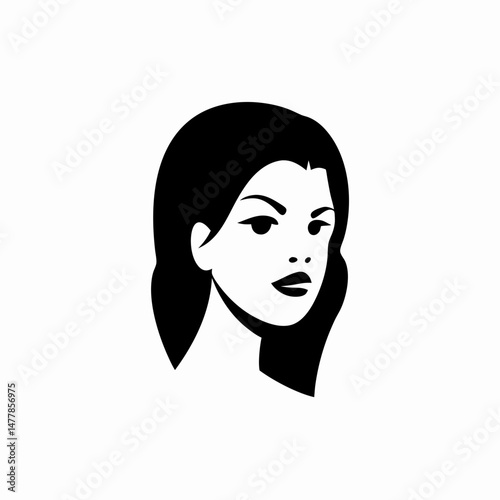 Minimalist Black and White Silhouette of a Woman in Profile

