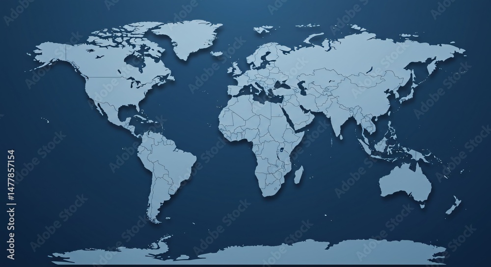 Blue world map illustration with country outlines. Blue world map illustration with country outlines.