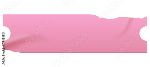 Vintage rectangle pink sticker with a ripped paper edge. Retro promotional blank element with aged, worn look grunge. Wrinkled old shape for scrapbook designs, print, poster.	