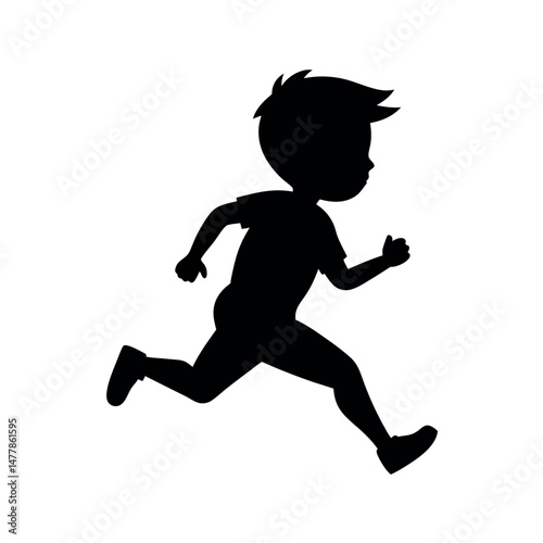 Boy Running Character Black Vector Silhouette