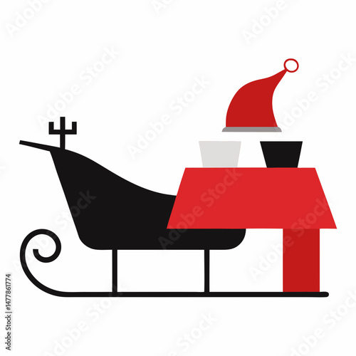 Sleigh-on-rooftop Vector Illustration | Printable Holiday Graphic Design for Digital Download