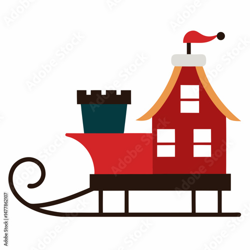 Sleigh-on-rooftop Vector Illustration | Printable Holiday Graphic Design for Digital Download