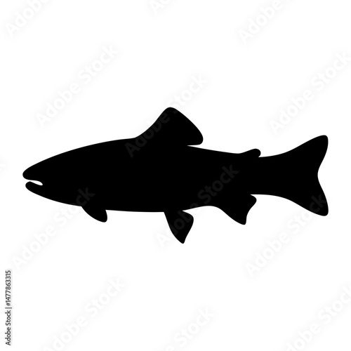 trout vector silhouette icon - ideal for fishing logos, seafood icons, and aquatic-themed graphics.