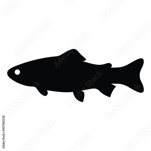trout vector silhouette icon - ideal for fishing logos, seafood icons, and aquatic-themed graphics.