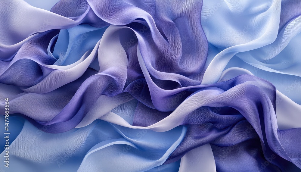 Obraz premium Abstract Background with Wavy Silk Fabric in Lilac, Blue, Purple Colors, Elegant Texture