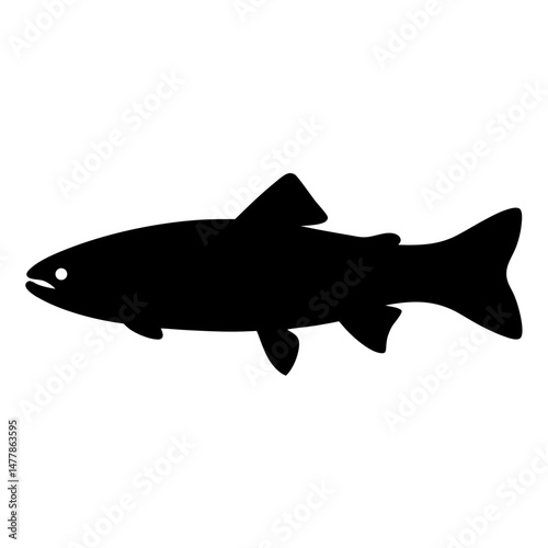 trout vector silhouette icon - ideal for fishing logos, seafood icons, and aquatic-themed graphics.