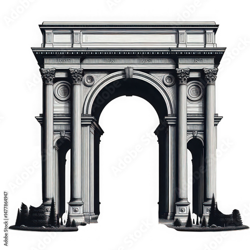 Detailed Illustration of an Ancient Archway